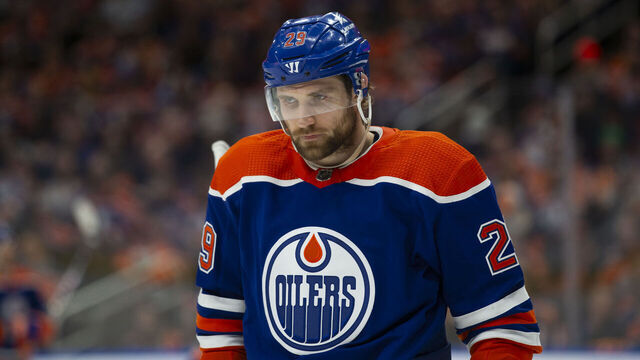 EDMONTON, CANADA - MAY 1: Leon Draisaitl #29 of the Edmonton Oilers skates against the Los Angeles Kings during the first period in Game Five of the First Round of the 2024 Stanley Cup Playoffs at Rogers Place on May 1, 2024, in Edmonton, Canada.