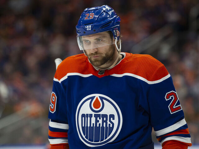 EDMONTON, CANADA - MAY 1: Leon Draisaitl #29 of the Edmonton Oilers skates against the Los Angeles Kings during the first period in Game Five of the First Round of the 2024 Stanley Cup Playoffs at Rogers Place on May 1, 2024, in Edmonton, Canada.