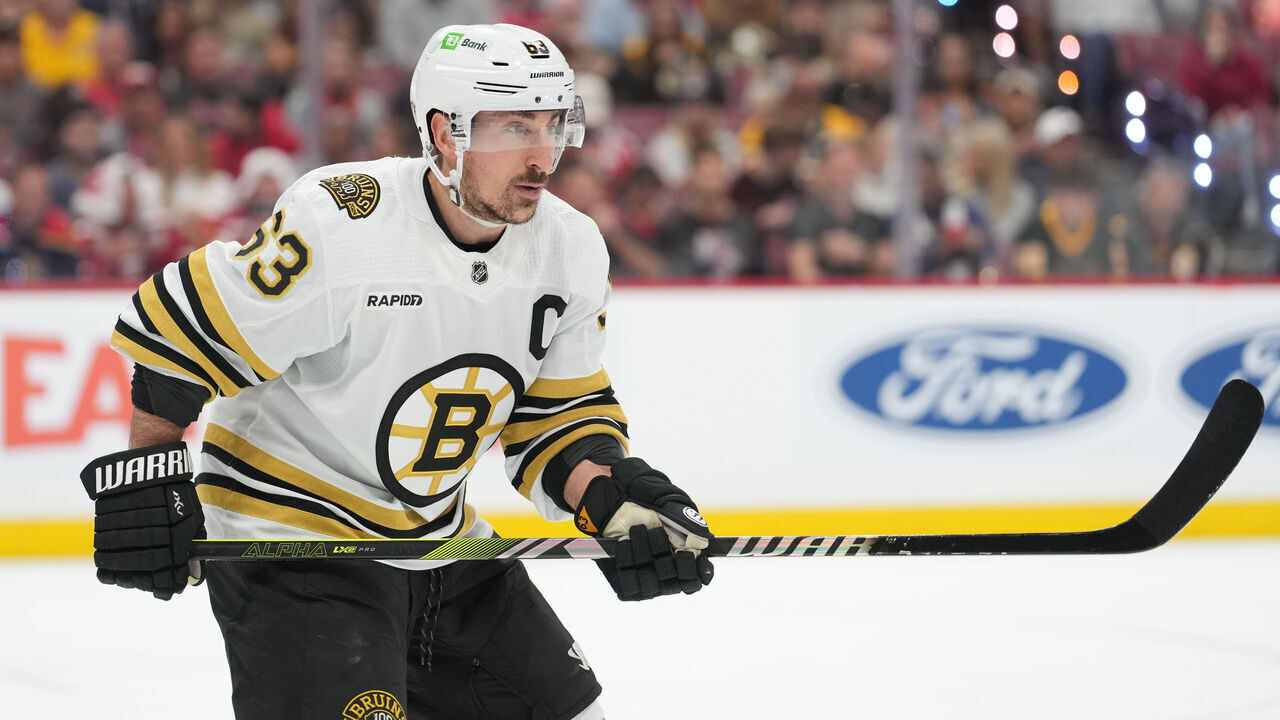 SUNRISE, FL - MAY 08: Boston Bruins left wing Brad Marchand (63) defends during a Florida power play in the second period during game two of the Eastern Conference round 2 playoffs between the Boston Bruins and the Florida Panthers on Wednesday, May 8, 2024 at Amerant Bank Arena, Sunrise, Fla.