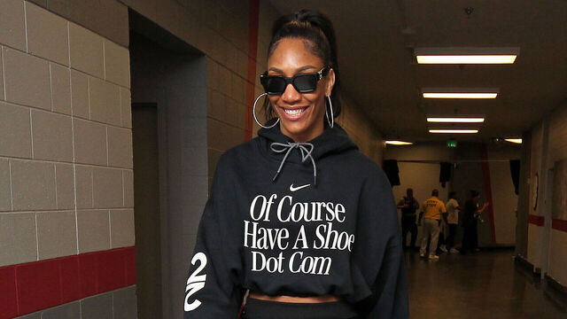 COLUMBIA, SC - MAY 11: A'ja Wilson #22 of the Las Vegas Aces arrives at the arena before the game against the Puerto Rico National Team during the WNBA Preseason Game on May 11, 2024 at Colonial Life Arena in Columbia, South Carolina. Mandatory Copyright Notice: Copyright 2024 NBAE