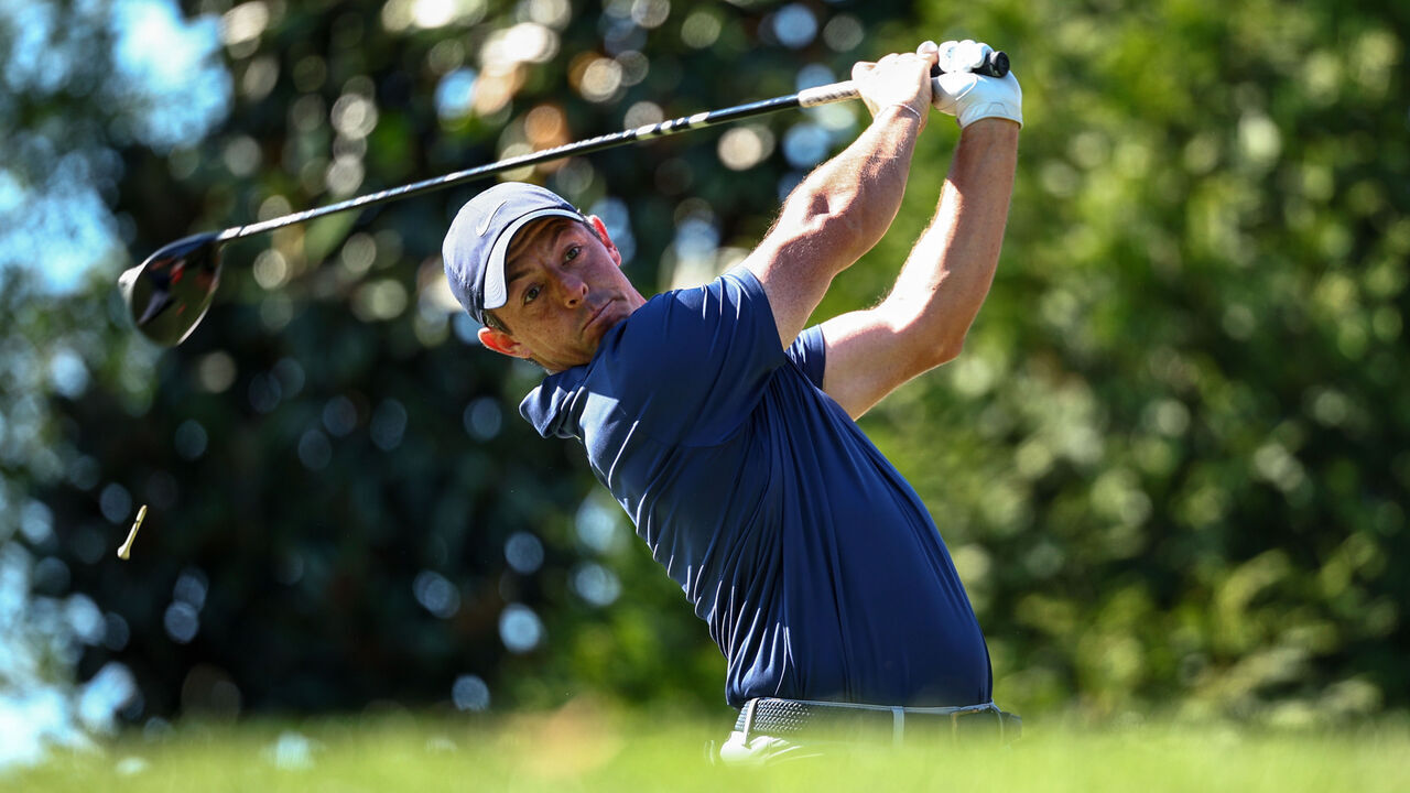 CHARLOTTE, NORTH CAROLINA - MAY 11: Rory McIlroy of Northern Ireland hits a tee shot on the 16th hole during the third round of the Wells Fargo Championship at Quail Hollow Country Club on May 11, 2024 in Charlotte, North Carolina.