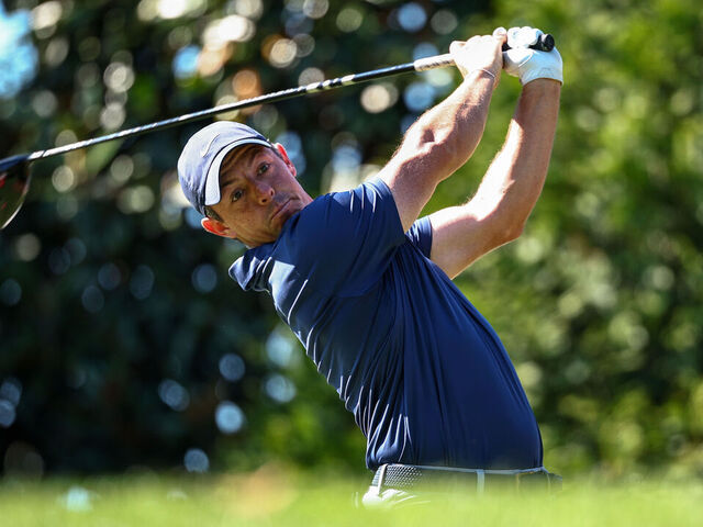CHARLOTTE, NORTH CAROLINA - MAY 11: Rory McIlroy of Northern Ireland hits a tee shot on the 16th hole during the third round of the Wells Fargo Championship at Quail Hollow Country Club on May 11, 2024 in Charlotte, North Carolina.