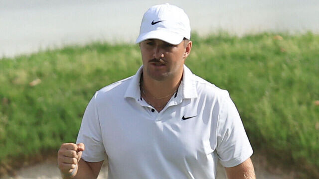 MYRTLE BEACH, SOUTH CAROLINA - MAY 11: Chris Gotterup of the United States reacts on the 18th green during the third round of the Myrtle Beach Classic at Dunes Golf & Beach Club on May 11, 2024 in Myrtle Beach, South Carolina.
