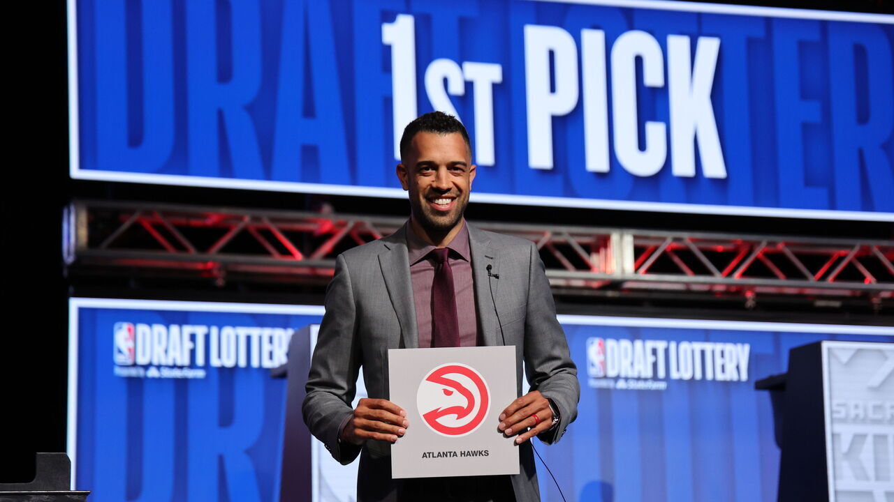 CHICAGO, IL - MAY 12 : Landry Fields of the Atlanta Hawks poses for a photo after winning the number one overall pick during the 2024 NBA Draft Lottery on May 12, 2024 at McCormick Convention Center in Chicago, Illinois. Mandatory Copyright Notice: Copyright 2024 NBAE