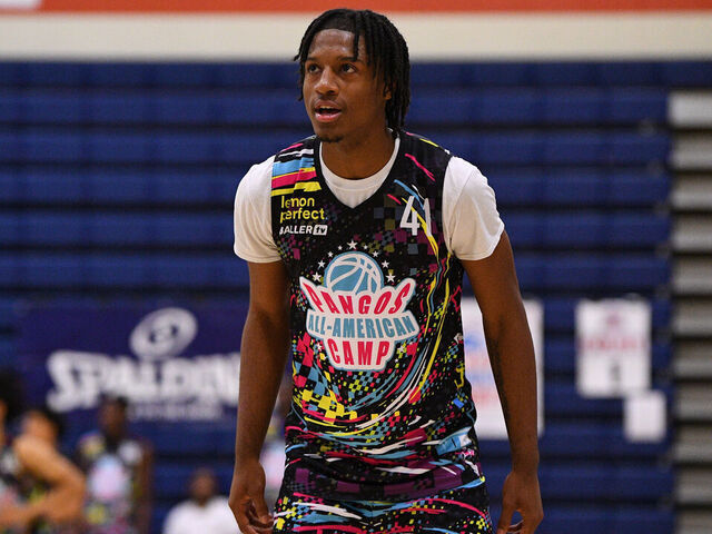 LAS VEGAS, NV - JUNE 05: Jamier Jones looks on during the Pangos All-American Camp on June 5, 2023 at the Bishop Gorman High School in Las Vegas, NV.