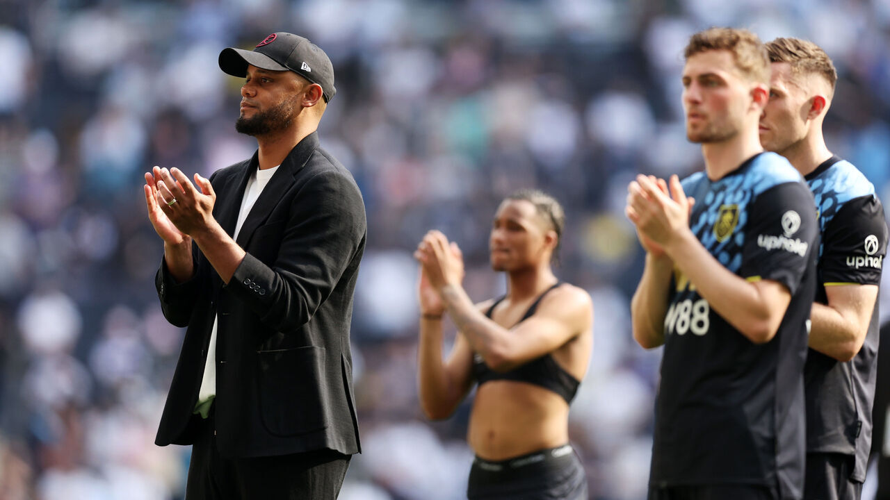 LONDON, ENGLAND - MAY 11: Vincent Kompany, Manager of Burnley, applauds the fans after the Premier League match between Tottenham Hotspur and Burnley FC at Tottenham Hotspur Stadium on May 11, 2024 in London, England.