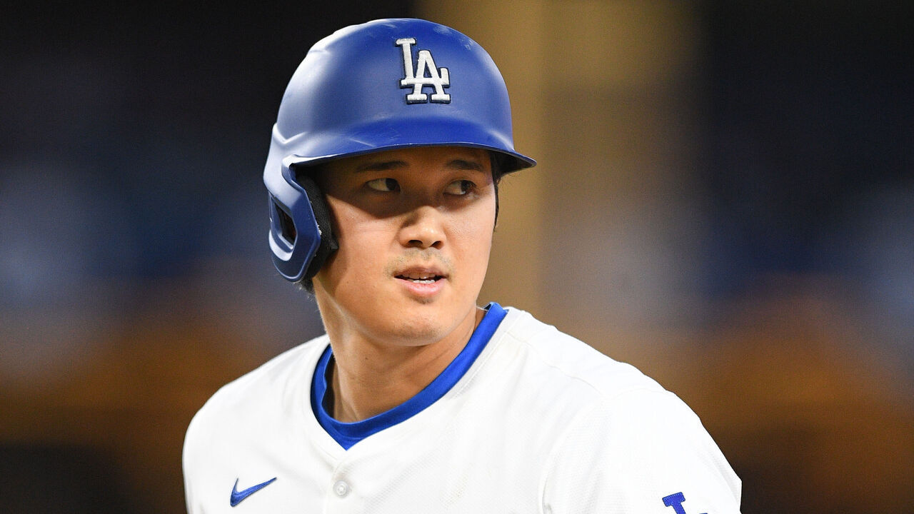 LOS ANGELES, CA - MAY 07: Los Angeles Dodgers designated hitter Shohei Ohtani (17) looks on during the MLB game between the Miami Marlins and the Los Angeles Dodgers on May 7, 2024 at Dodger Stadium in Los Angeles, CA.