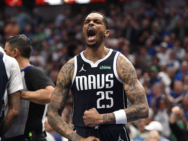 DALLAS, TX - MAY 13: PJ Washington #25 of the Dallas Mavericks celebrates during the game against the Oklahoma City Thunder during Round 2 Game 4 of the 2024 NBA Playoffs on May 13, 2024 at the American Airlines Center in Dallas, Texas. Mandatory Copyright Notice: Copyright 2024 NBAE