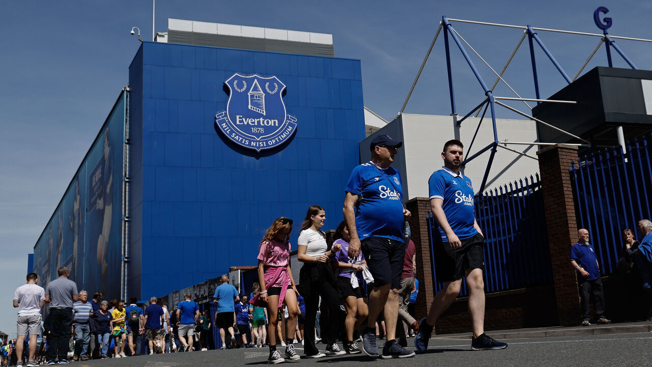 LIVERPOOL, ENGLAND - MAY 11: An exterior view of Goodison Park as Everton fans arrive before the Premier League match between Everton FC and Sheffield United at Goodison Park on May 11, 2024 in Liverpool, England.
