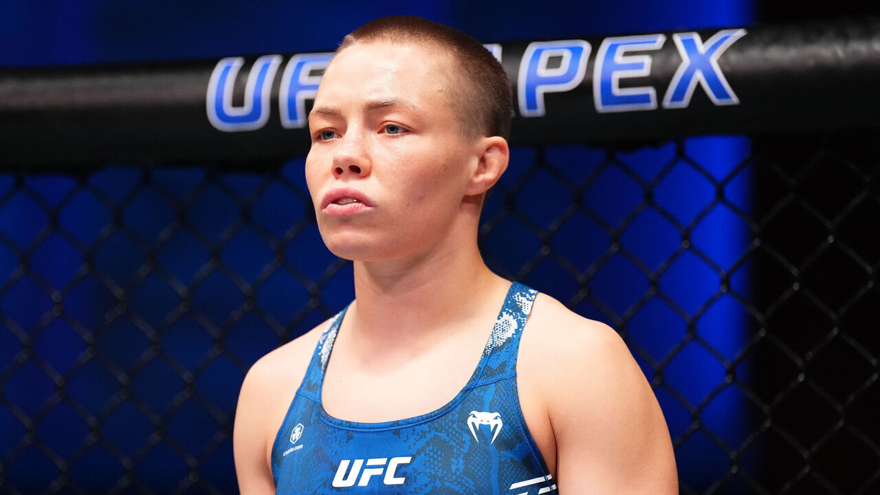 LAS VEGAS, NEVADA - MARCH 23: Rose Namajunas prepares to face Amanda Ribas of Brazil in a flyweight fight during the UFC Fight Night event at UFC APEX on March 23, 2024 in Las Vegas, Nevada.