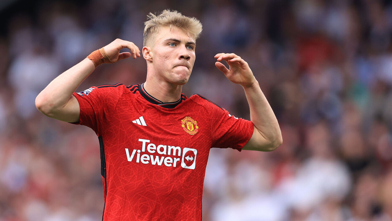 MANCHESTER, ENGLAND - MAY 12: Rasmus Hojlund of Manchester United during the Premier League match between Manchester United and Arsenal FC at Old Trafford on May 12, 2024 in Manchester, England.