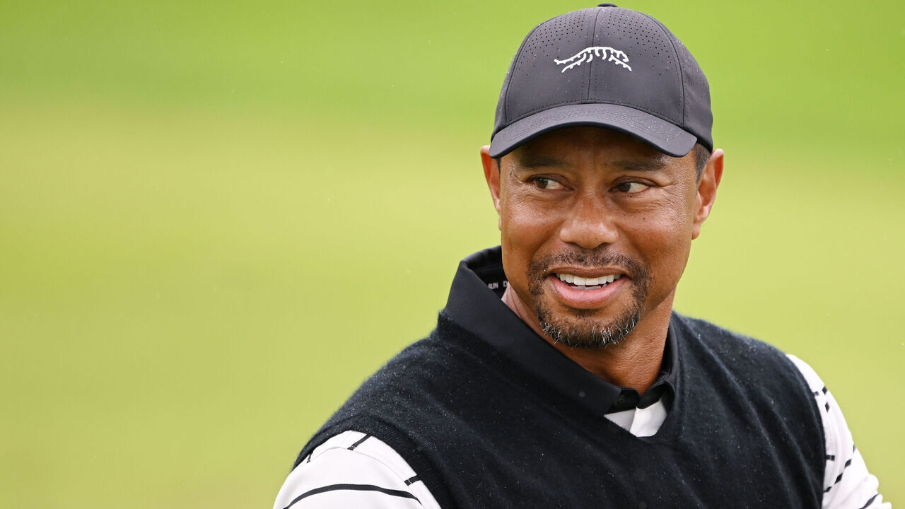 LOUISVILLE, KENTUCKY - MAY 14: Tiger Woods of the United States looks on during a practice round prior to the 2024 PGA Championship at Valhalla Golf Club on May 14, 2024 in Louisville, Kentucky.