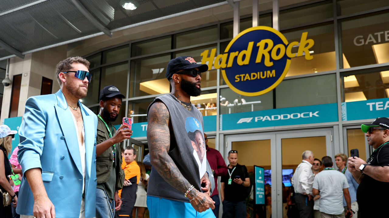 MIAMI, FLORIDA - MAY 05: Odell Beckham Jr in the Paddock prior to the F1 Grand Prix of Miami at Miami International Autodrome on May 05, 2024 in Miami, Florida.
