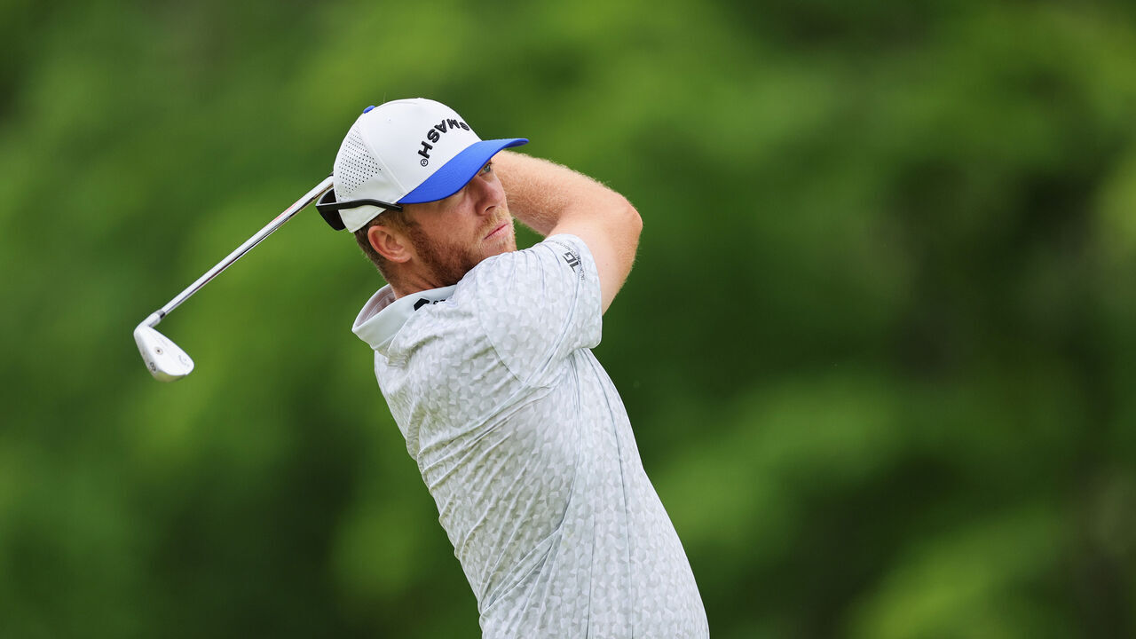 LOUISVILLE, KENTUCKY - MAY 15: Talor Gooch of the United States plays his shot from the eighth tee during a practice round prior to the 2024 PGA Championship at Valhalla Golf Club on May 15, 2024 in Louisville, Kentucky.