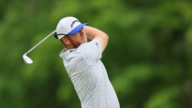 LOUISVILLE, KENTUCKY - MAY 15: Talor Gooch of the United States plays his shot from the eighth tee during a practice round prior to the 2024 PGA Championship at Valhalla Golf Club on May 15, 2024 in Louisville, Kentucky.