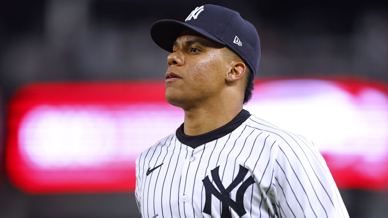 NEW YORK, NEW YORK - APRIL 25: Juan Soto #22 of the New York Yankees in action against the Oakland Athletics during a game at Yankee Stadium on April 25, 2024 in New York City.