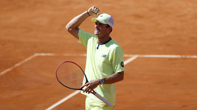 ROME, ITALY - MAY 16: Tommy Paul of USA celebrates after winning the men's singles quarterfinal match against Hubert Hurkacz of Poland on day eleven of the Internazionali BNL D'Italia 2024 at Foro Italico on May 16, 2024 in Rome, Italy.