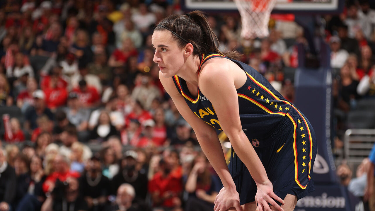 INDIANAPOLIS, IN - MAY 16: Caitlin Clark #22 of the Indiana Fever looks on during the game against the New York Liberty on May 16, 2024 at Gainbridge Fieldhouse in Indianapolis, Indiana. Mandatory Copyright Notice: Copyright 2024 NBAE