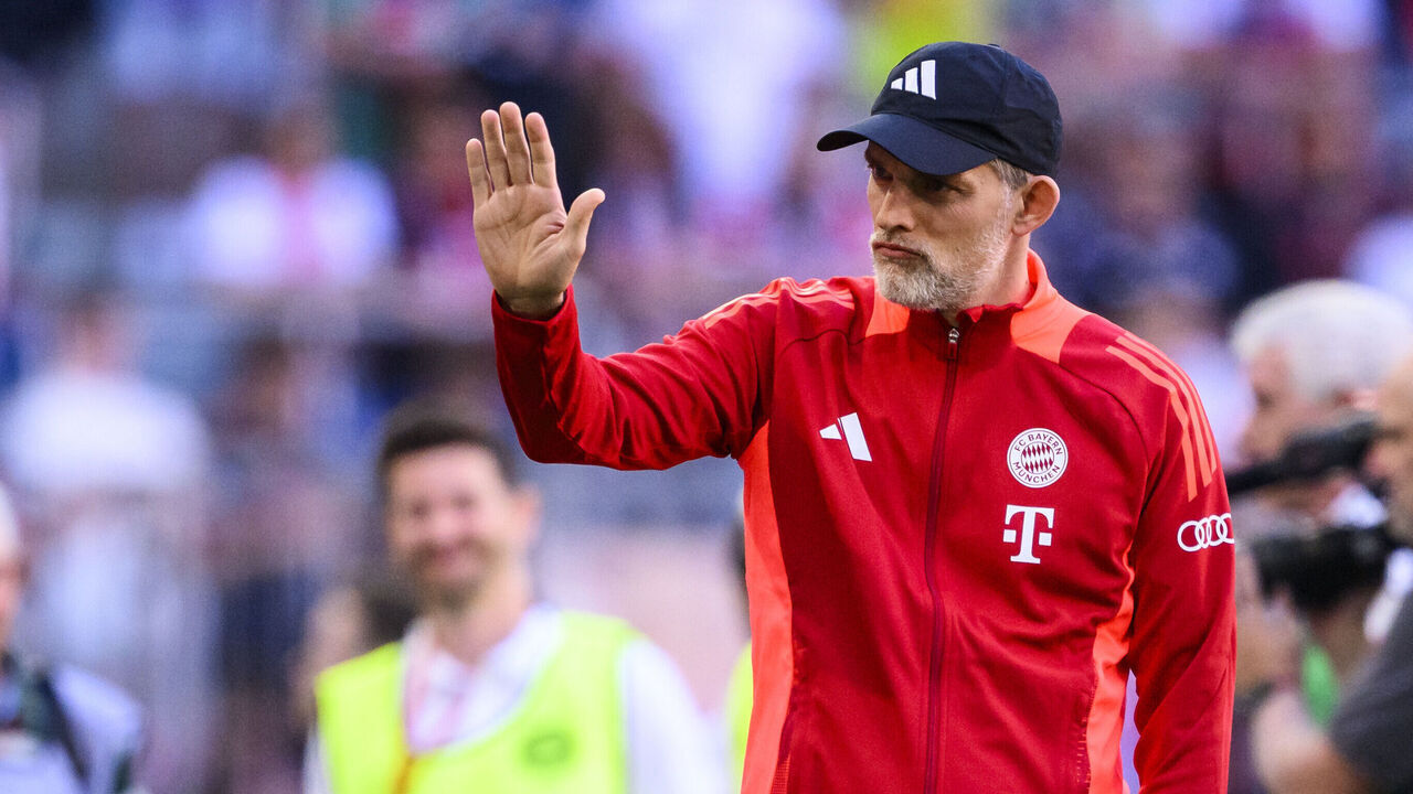 12 May 2024, Bavaria, Munich: Soccer: Bundesliga, Bayern Munich - VfL Wolfsburg, Matchday 33, Allianz Arena. Munich coach Thomas Tuchel stands in the stadium before the game. Photo: Tom Weller/dpa - IMPORTANT NOTE: In accordance with the regulations of the DFL German Football League and the DFB German Football Association, it is prohibited to utilize or have utilized photographs taken in the stadium and/or of the match in the form of sequential images and/or video-like photo series.