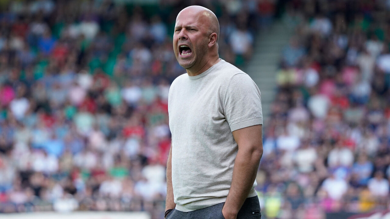 NIJMEGEN, NETHERLANDS - MAY 12: Coach Arne Slot of Feyenoord during the Dutch Eredivisie match between NEC Nijmegen v Feyenoord at the Goffert Stadium on May 12, 2024 in Nijmegen Netherlands