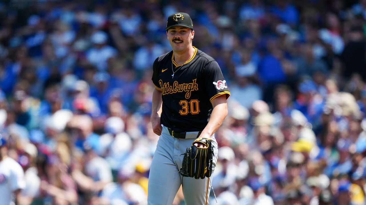 CHICAGO, IL - MAY 17: Paul Skenes #30 of the Pittsburgh Pirates looks on while pitching during the game between the Pittsburgh Pirates and the Chicago Cubs at Wrigley Field on Friday, May 17, 2024 in Chicago, Illinois.
