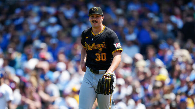 CHICAGO, IL - MAY 17: Paul Skenes #30 of the Pittsburgh Pirates looks on while pitching during the game between the Pittsburgh Pirates and the Chicago Cubs at Wrigley Field on Friday, May 17, 2024 in Chicago, Illinois.