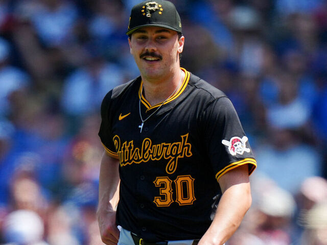 CHICAGO, IL - MAY 17: Paul Skenes #30 of the Pittsburgh Pirates looks on while pitching during the game between the Pittsburgh Pirates and the Chicago Cubs at Wrigley Field on Friday, May 17, 2024 in Chicago, Illinois.