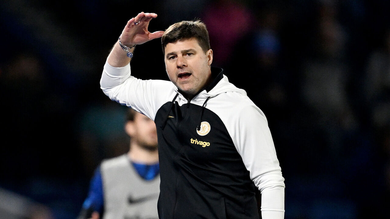 BRIGHTON, ENGLAND - MAY 15: Mauricio Pochettino, Manager of Chelsea, reacts during the Premier League match between Brighton & Hove Albion and Chelsea FC at American Express Community Stadium on May 15, 2024 in Brighton, England.