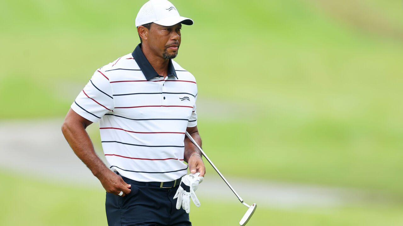 LOUISVILLE, KENTUCKY - MAY 17: Tiger Woods of the United States looks on during the second round of the 2024 PGA Championship at Valhalla Golf Club on May 17, 2024 in Louisville, Kentucky.