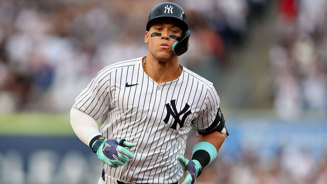 BRONX, NY - MAY 17: Aaron Judge #99 of the New York Yankees rounds the bases after he hits a home run during the first inning of the game against the Chicago White Sox on May 17, 2024 at Yankee Stadium in the Bronx, New York.
