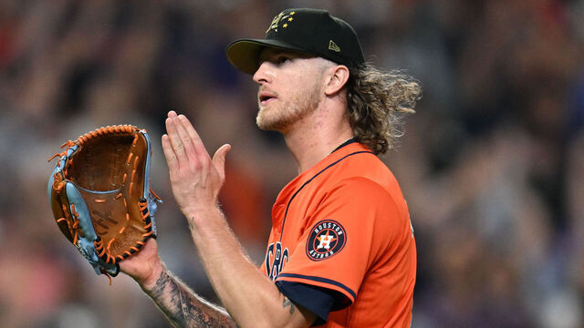 HOUSTON, TEXAS - MAY 17: Josh Hader #71 of the Houston Astros celebrates after winning against the Milwaukee Brewers by a score of 5-4 at Minute Maid Park on May 17, 2024 in Houston, Texas.