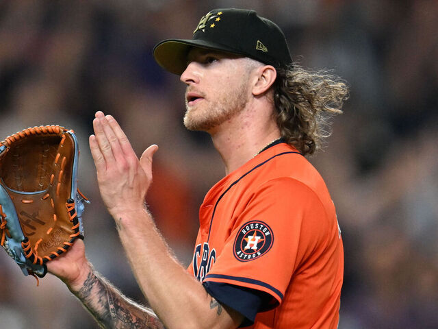 HOUSTON, TEXAS - MAY 17: Josh Hader #71 of the Houston Astros celebrates after winning against the Milwaukee Brewers by a score of 5-4 at Minute Maid Park on May 17, 2024 in Houston, Texas.