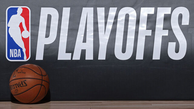 Orlando, FL - AUGUST 29: A generic basketball photo of the Official @NBA Spalding basketball in front the NBA Playoffs logo during Round One Game Five of the NBA Playoffs between the Orlando Magic and the Milwaukee Bucks on August 29, 2020 at The AdventHealth Arena at ESPN Wide World Of Sports Complex in Orlando, Florida. NOTE TO USER: User expressly acknowledges and agrees that, by downloading and/or using this Photograph, user is consenting to the terms and conditions of the Getty Images License Agreement. Mandatory Copyright Notice: Copyright 2020 NBAE