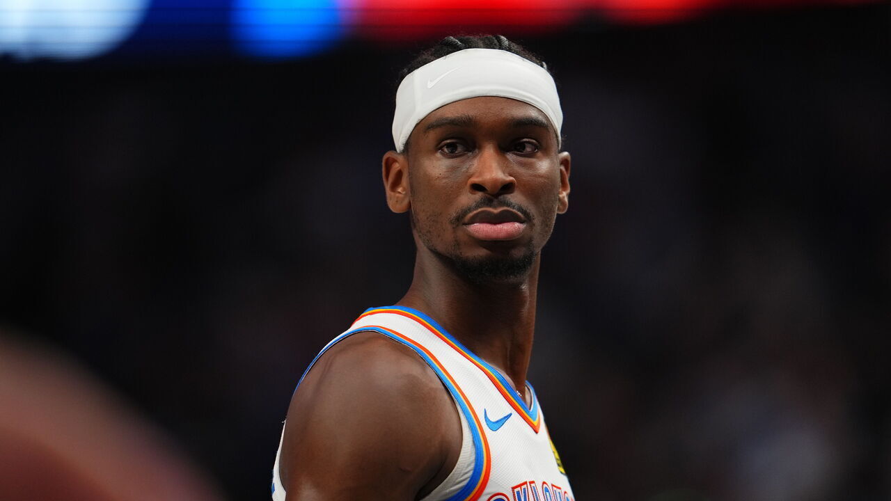 DALLAS, TX - MAY 18: Shai Gilgeous-Alexander #2 of the Oklahoma City Thunder looks on during the game against the Dallas Mavericks during Round 2 Game 6 of the 2024 NBA Playoffs on May 18, 2024 at the American Airlines Center in Dallas, Texas. Mandatory Copyright Notice: Copyright 2024 NBAE