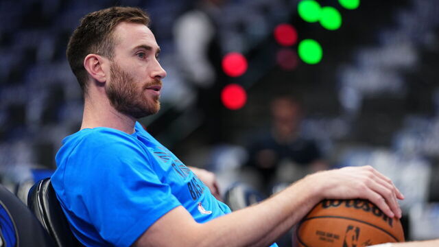 DALLAS, TX - MAY 18: Gordon Hayward #33 of the Oklahoma City Thunder looks on before the game against the Dallas Mavericks during Round 2 Game 6 of the 2024 NBA Playoffs on May 18, 2024 at the American Airlines Center in Dallas, Texas. Mandatory Copyright Notice: Copyright 2024 NBAE