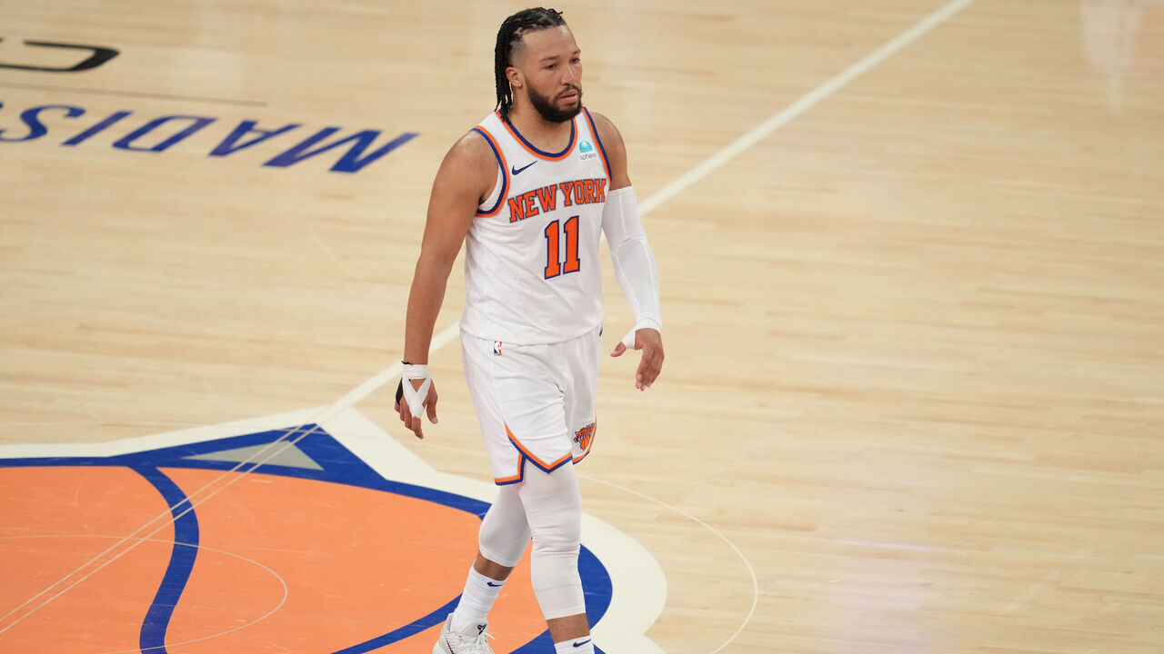 NEW YORK, NY - MAY 19: Jalen Brunson #11 of the New York Knicks looks on during the game against the Indiana Pacers during Round 2 Game 7 of the 2024 NBA Playoffs on May 19, 2024 at Madison Square Garden in New York City, New York. Mandatory Copyright Notice: Copyright 2024 NBAE