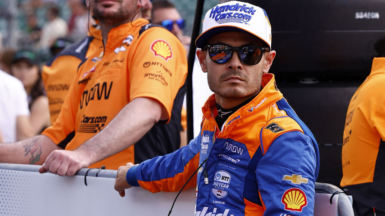INDIANAPOLIS, IN - MAY 18: Kyle Larson of USA (17) driving for Arrow Mclaren awaits his turn during qualifications for the NTT IndyCar Series Indianapolis 500 Qualifying on May 18, 2024 at the Indianapolis Motor Speedway in Indianapolis, IN.