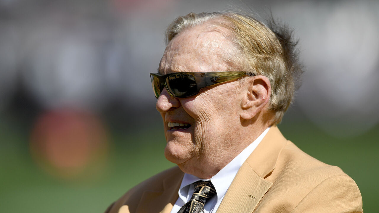 OAKLAND, CA - SEPTEMBER 18: Former Oakland Raider Jim Otto wearing his Hall of Fame Jacket looks on during the un vailing of the Hall of Fame busts for former Raider and teammate Ken Stabler at halftime of an NFL game between the Atlanta Falcons and Oakland Raiders at the Oakland-Alameda County Coliseum on September 18, 2016 in Oakland, California.