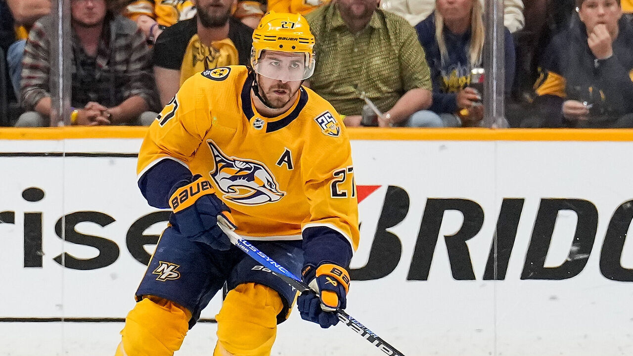 NASHVILLE, TENNESSEE - MAY 3: Ryan McDonagh #27 of the Nashville Predators skates against the Vancouver Canucks in Game Six of the First Round of the 2024 Stanley Cup Playoffs at Bridgestone Arena on May 3, 2024 in Nashville, Tennessee.
