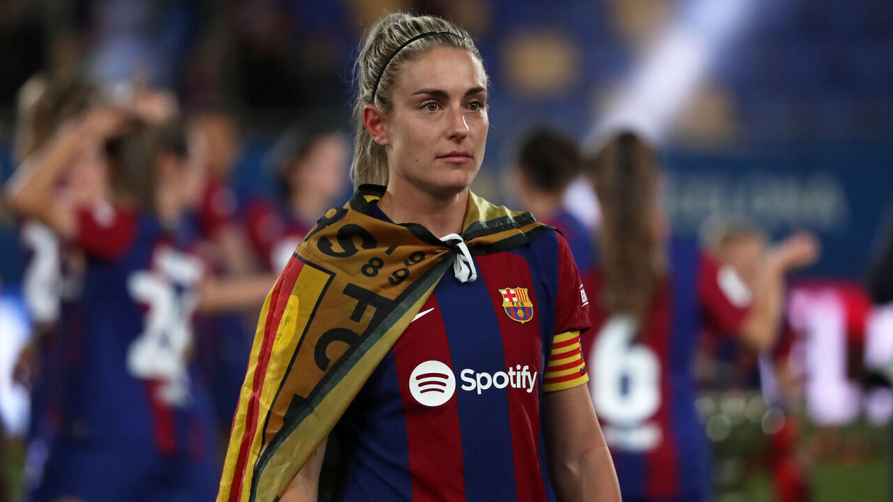 Alexia Putellas is celebrating after becoming the champion of the Liga F at the end of the match between FC Barcelona and Athletic Club for week 27 of the Liga F, played at the Johan Cruyff Stadium in Barcelona, Spain, on May 10, 2024.