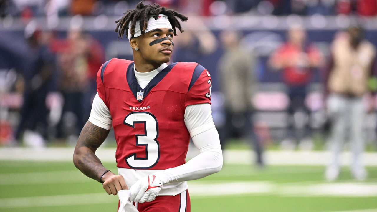 HOUSTON, TEXAS - NOVEMBER 26: Tank Dell #3 of the Houston Texans looks on prior to a game against the Jacksonville Jaguars at NRG Stadium on November 26, 2023 in Houston, Texas.