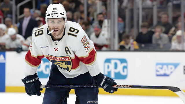 BOSTON, MA - MAY 12: Florida Panthers right wing Matthew Tkachuk (19) waits on a face off during Game 4 of the Eastern Conference Second Round playoffs between the Boston Bruins and the Florida Panthers on May 12 2024, at TD Garden in Boston, Massachusetts.