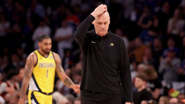 NEW YORK, NEW YORK - MAY 19: Head coach Rick Carlisle of the Indiana Pacers walks across the court in the second quarter against the New York Knicks in Game Seven of the Eastern Conference Second Round Playoffs at Madison Square Garden on May 19, 2024 in New York City.