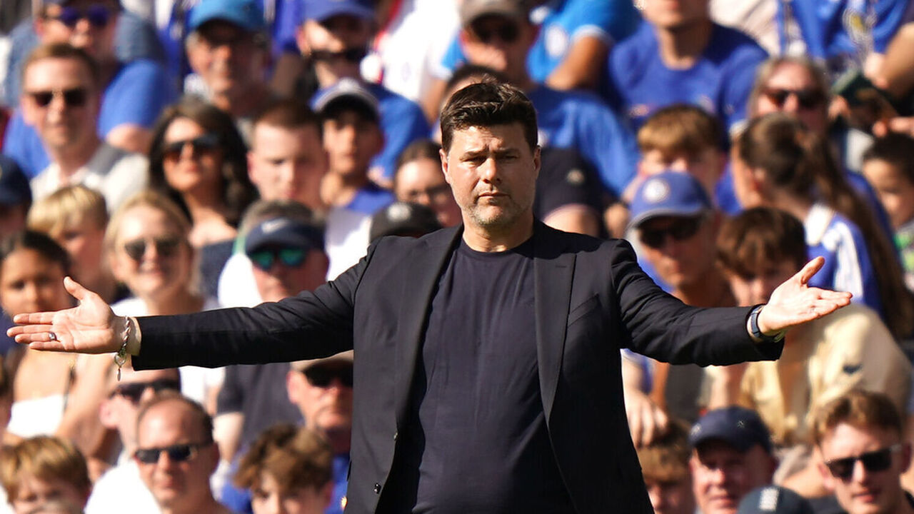 Chelsea manager Mauricio Pochettino reacts during the Premier League match at Stamford Bridge, London. Picture date: Sunday May 19, 2024.