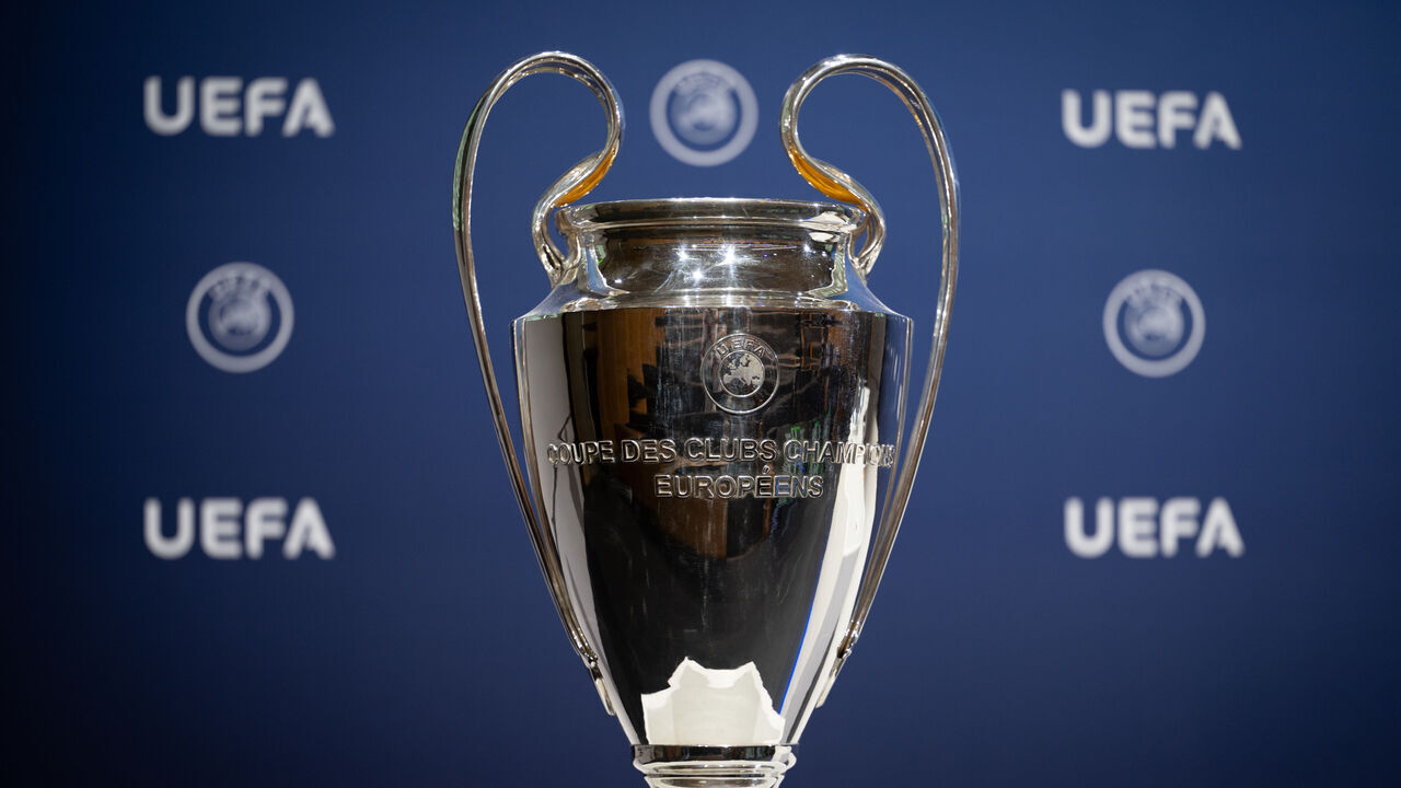 NYON, SWITZERLAND - JUNE 20: A general view of the UEFA Champions League trophy on display ahead of the UEFA Champions League 2023/24 First Qualifying Round Draw at the UEFA Headquarters, the House of the European Football, on June 20, 2023, in Nyon, Switzerland.