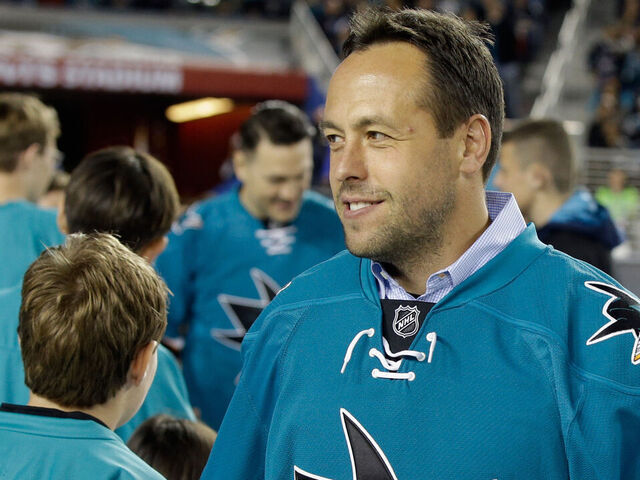 SANTA CLARA, CA - FEBRUARY 21: San Jose Sharks alumni Marco Sturm walks on to the field before the 2015 Coors Light NHL Stadium Series game between the Los Angeles Kings and the San Jose Sharks at Levi's Stadium on February 21, 2015 in Santa Clara, California.