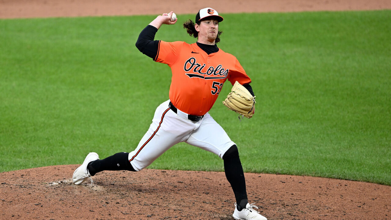 BALTIMORE, MARYLAND - MAY 11: Mike Baumann #53 of the Baltimore Orioles pitches against the Arizona Diamondbacks at Oriole Park at Camden Yards on May 11, 2024 in Baltimore, Maryland.