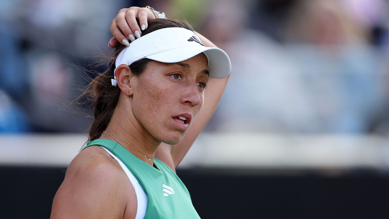CHARLESTON, SOUTH CAROLINA - APRIL 06: Jessica Pegula of the United States reacts to a lost point to Daria Kasatkina during their semifinal match on Day 6 of the WTA 500 Credit One Charleston Open 2024 at Credit One Stadium on April 06, 2024 in Charleston, South Carolina.