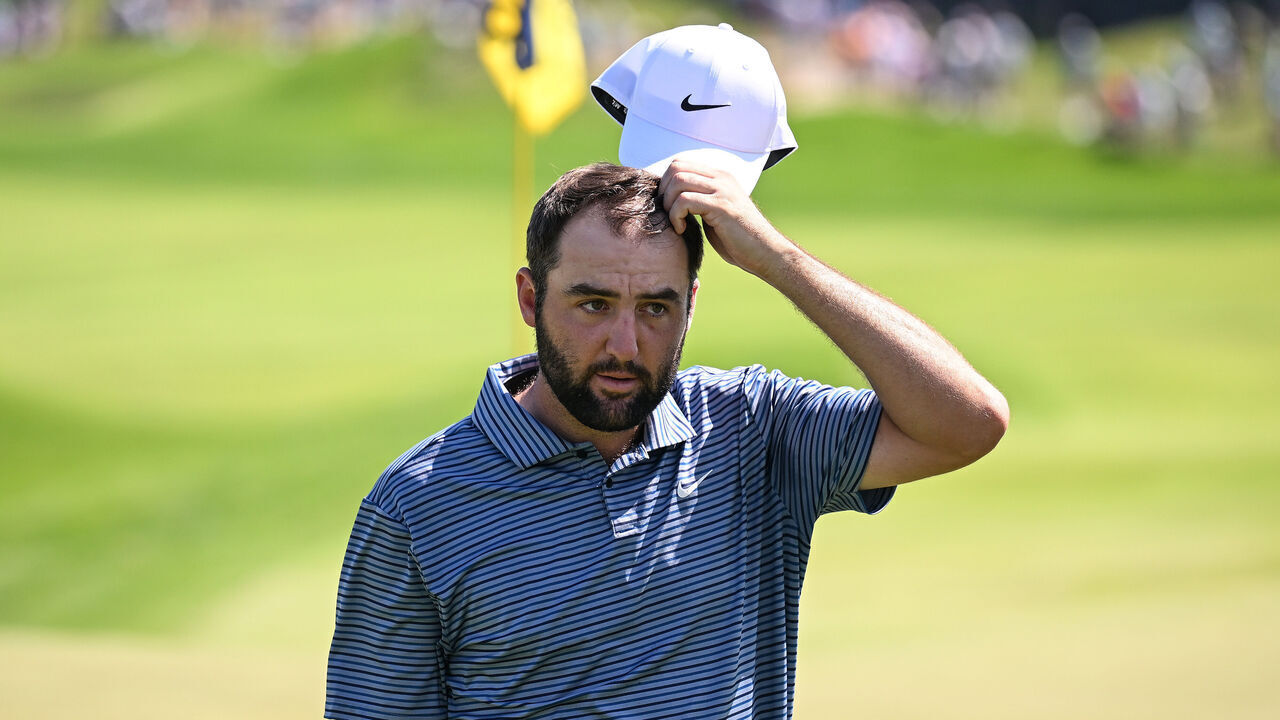 LOUISVILLE, KENTUCKY - MAY 19: Scottie Scheffler of the United States walks off the 18th green during the final round of the 2024 PGA Championship at Valhalla Golf Club on May 19, 2024 in Louisville, Kentucky.