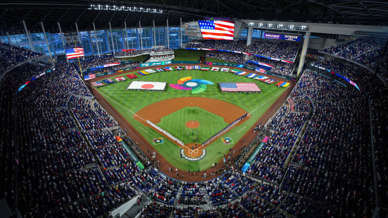 MIAMI, FL - MARCH 21: A general view during the Opening Ceremonies of the 2023 World Baseball Classic Championship game between Team USA and Team Japan at loanDepot Park on Tuesday, March 21, 2023 in Miami, Florida.
